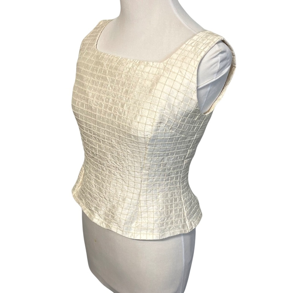 Vintage Bridesmaid Silk Textured Button Back Cropped Peplum Flair Top Cream M - Picture 5 of 8